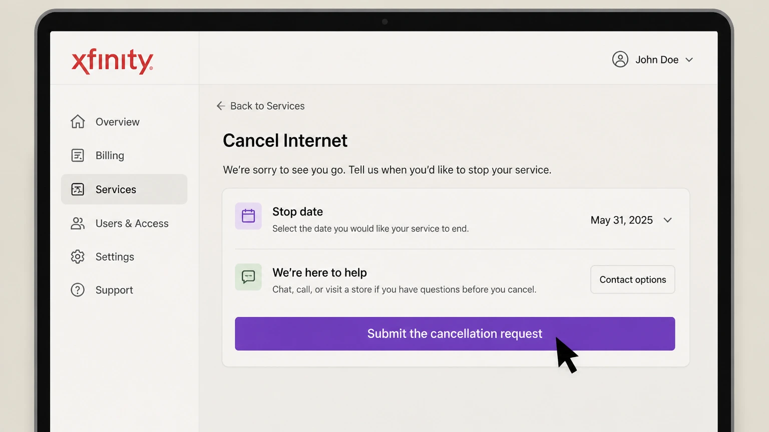 Xfinity internet-provider cancellation: Submit the cancellation request