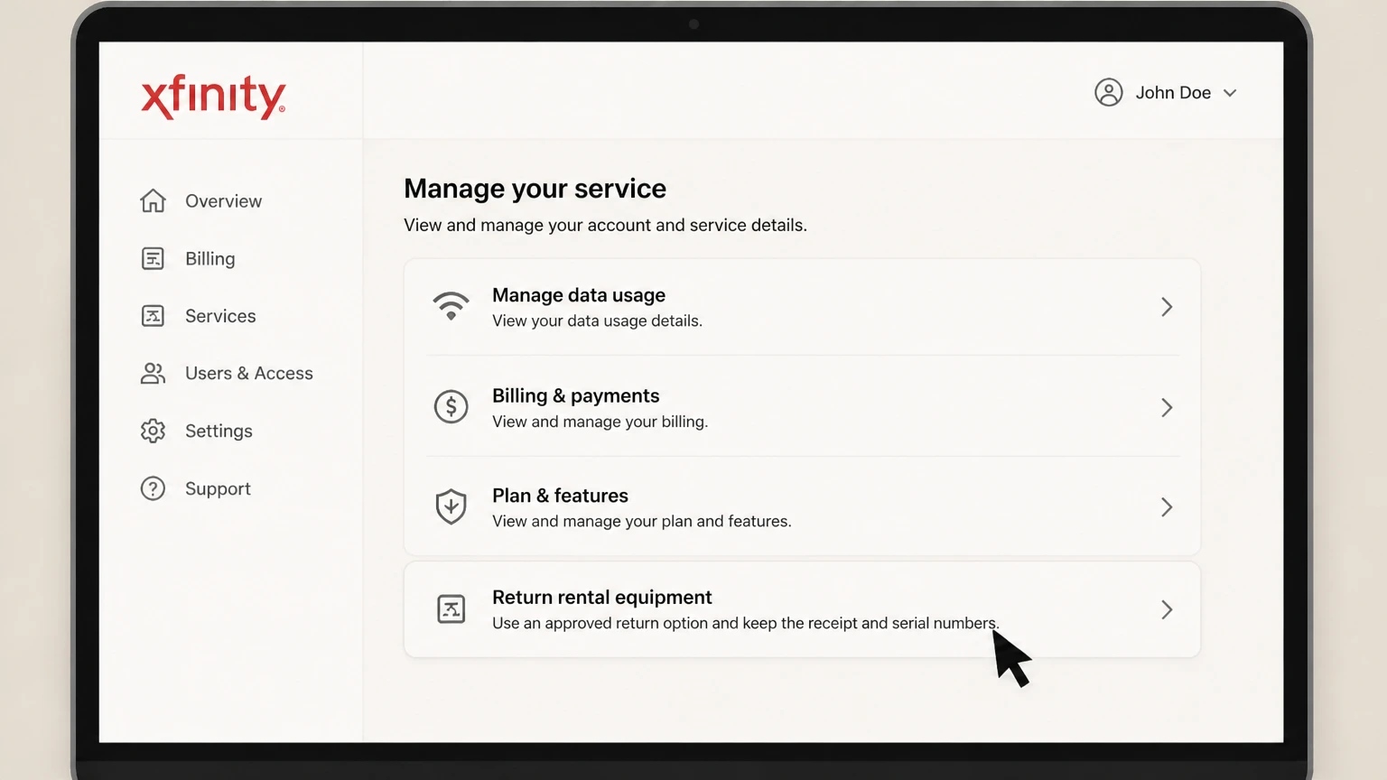 Xfinity internet-provider cancellation: Return rental equipment