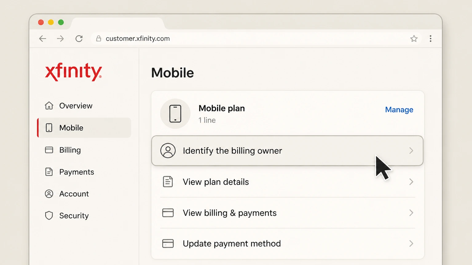 Xfinity mobile-carrier cancellation: Identify the billing owner