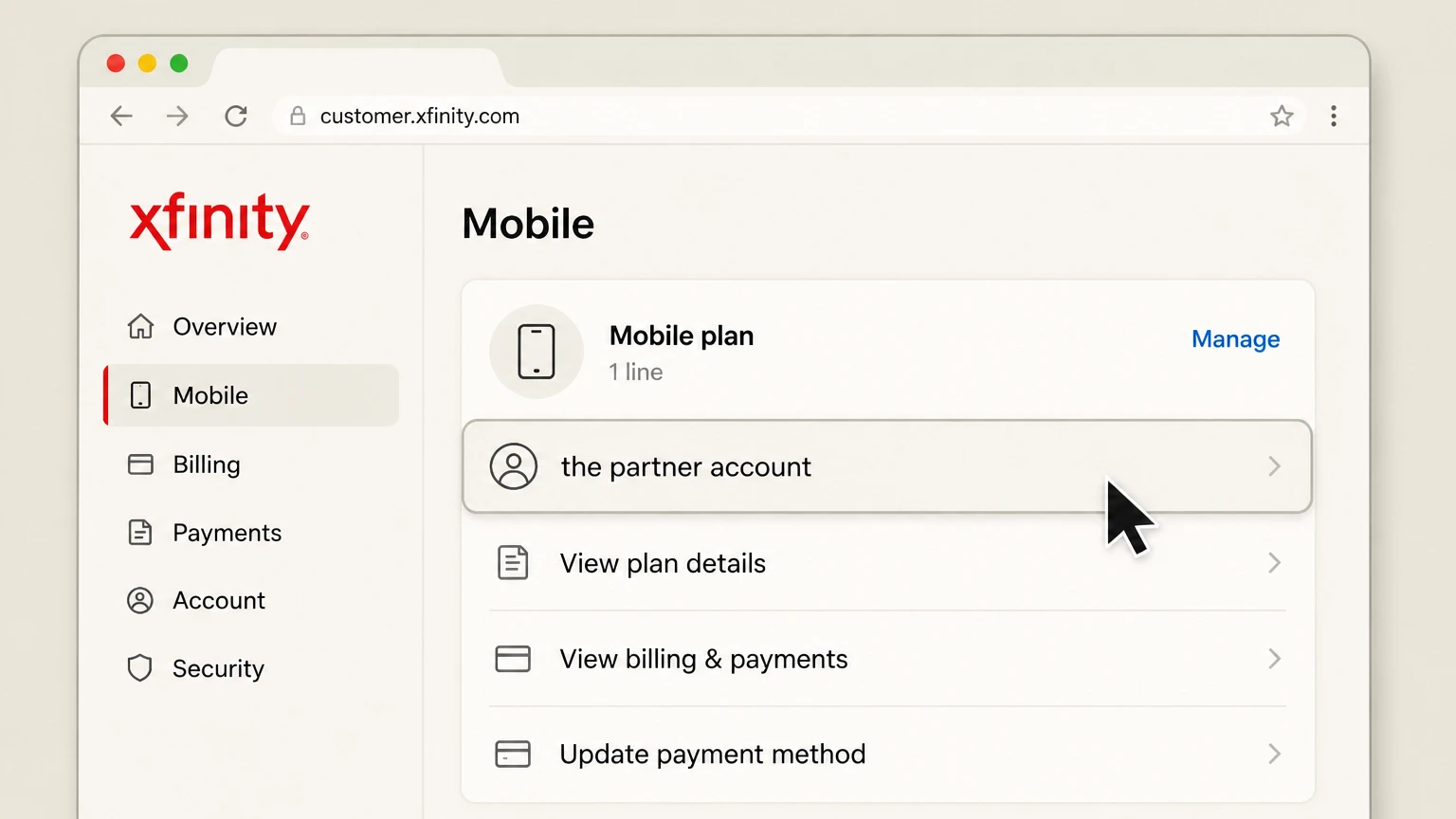 Xfinity mobile-carrier cancellation: Open the partner account