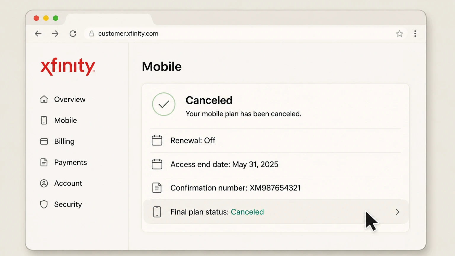 Xfinity mobile-carrier cancellation: Keep partner confirmation