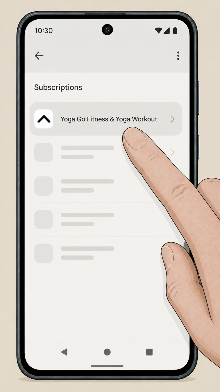 Yoga-Go Google Play Store on Android cancellation: Select the Yoga-Go subscription