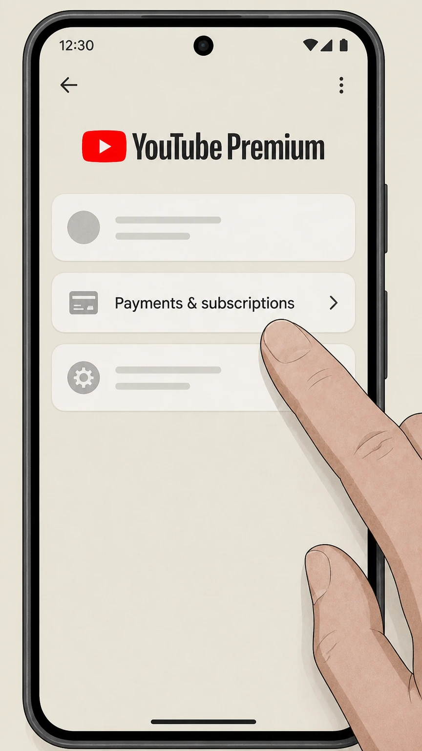 YouTube Premium cancel on android: Open Payments & subscriptions