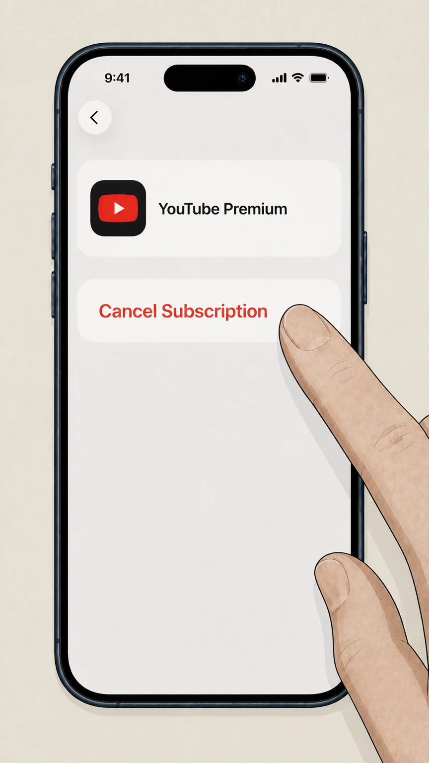 YouTube Premium cancel an apple-billed plan on ios: Tap Cancel Subscription