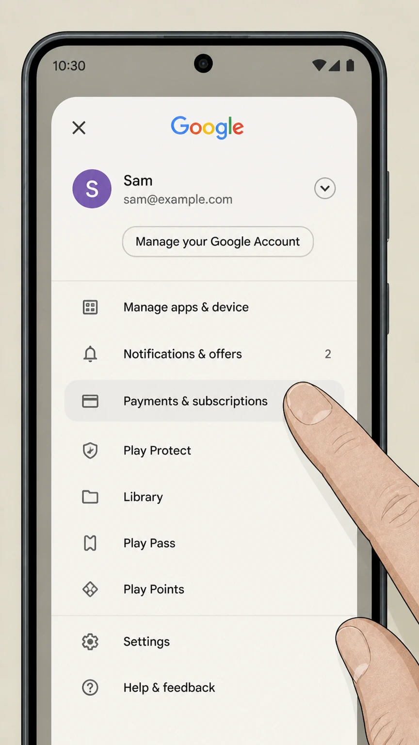 YouTube TV android cancellation: Open Payments & subscriptions