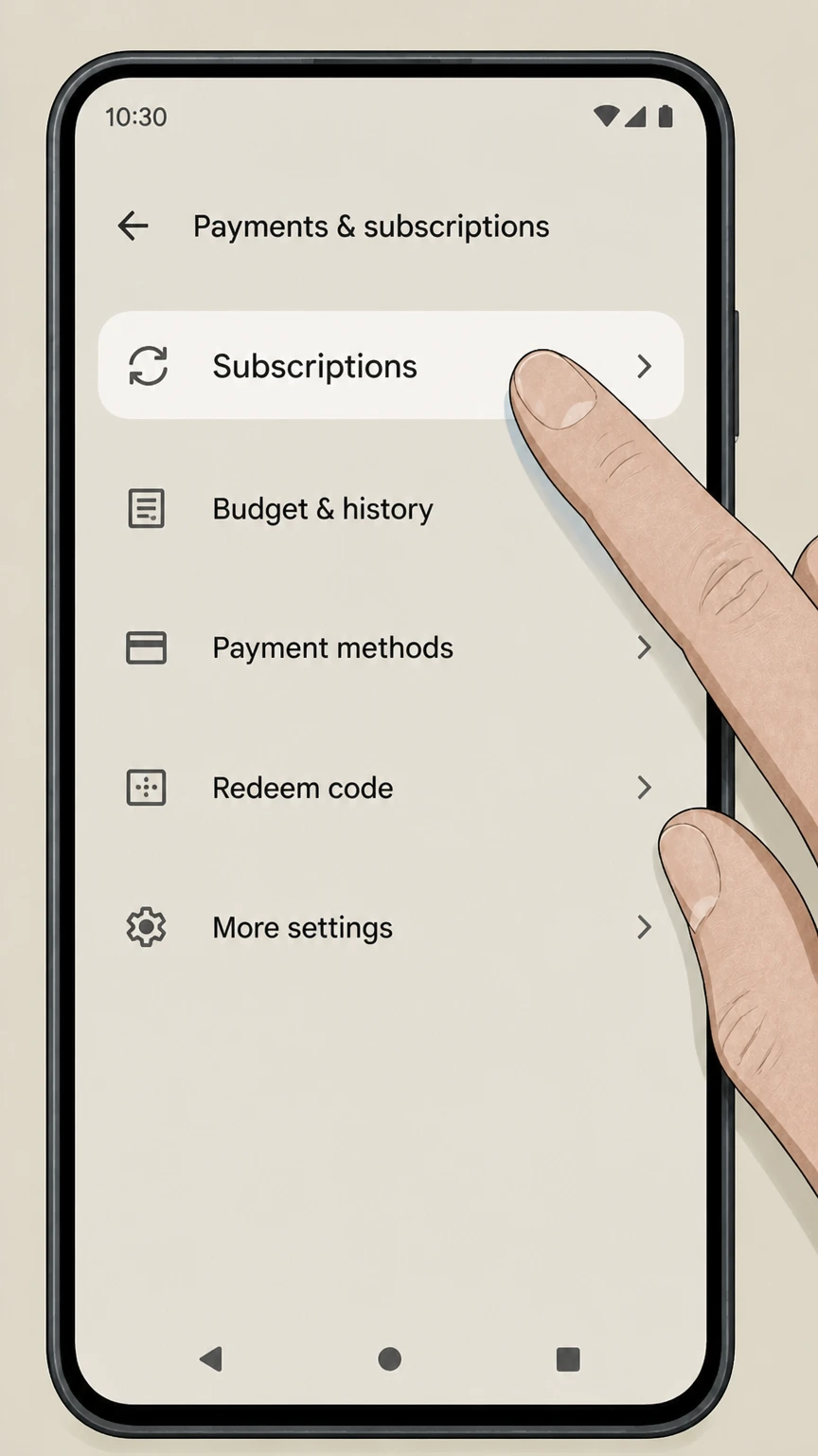 YouTube TV android cancellation: Open Subscriptions