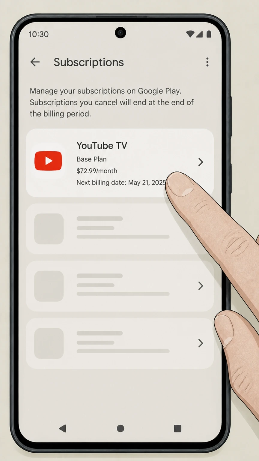 YouTube TV android cancellation: Choose YouTube TV