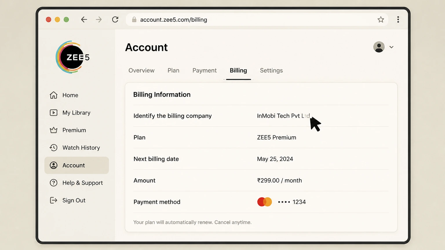 ZEE5 billing-partner cancellation: Identify the billing company