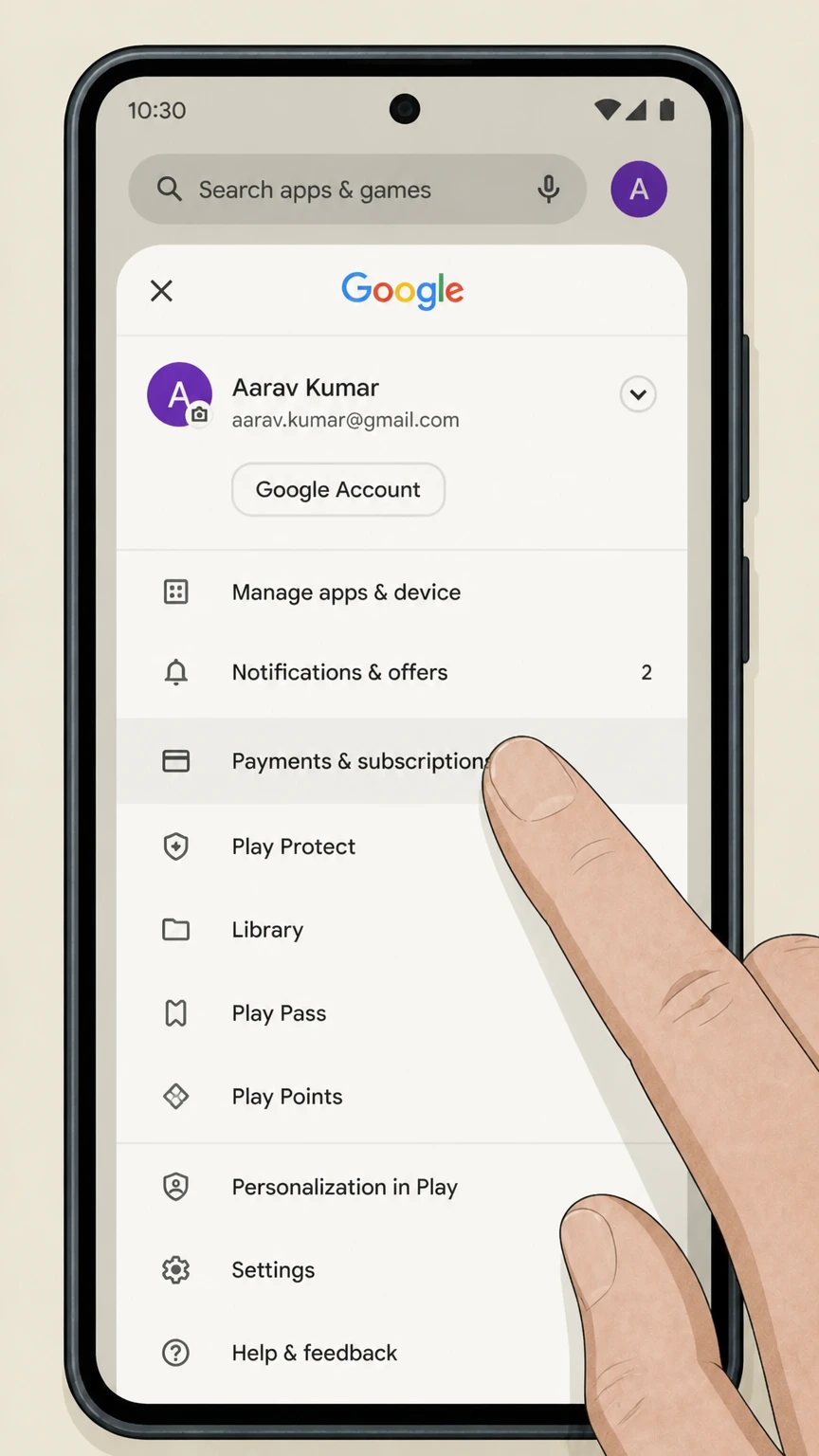 ZEE5 google-play cancellation: Open Payments & subscriptions