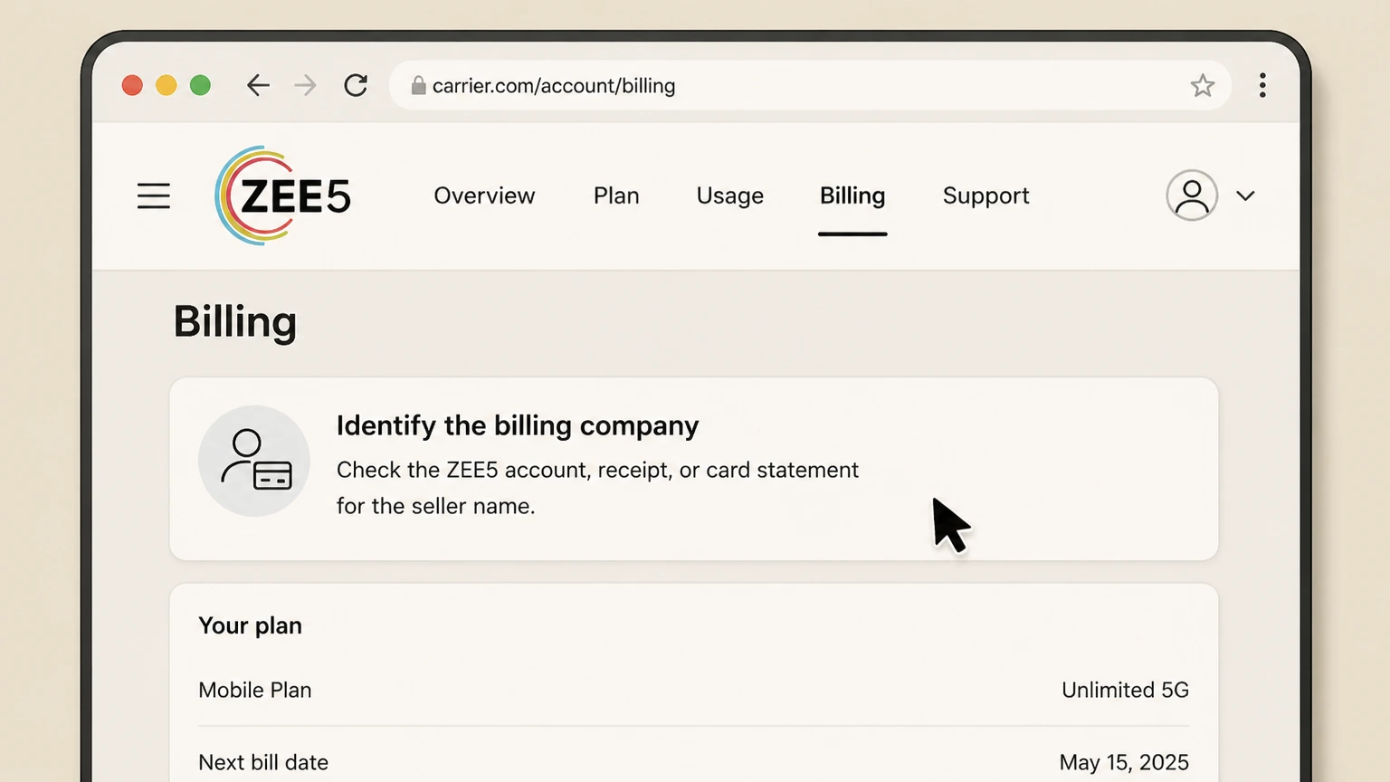 ZEE5 mobile-carrier cancellation: Identify the billing company
