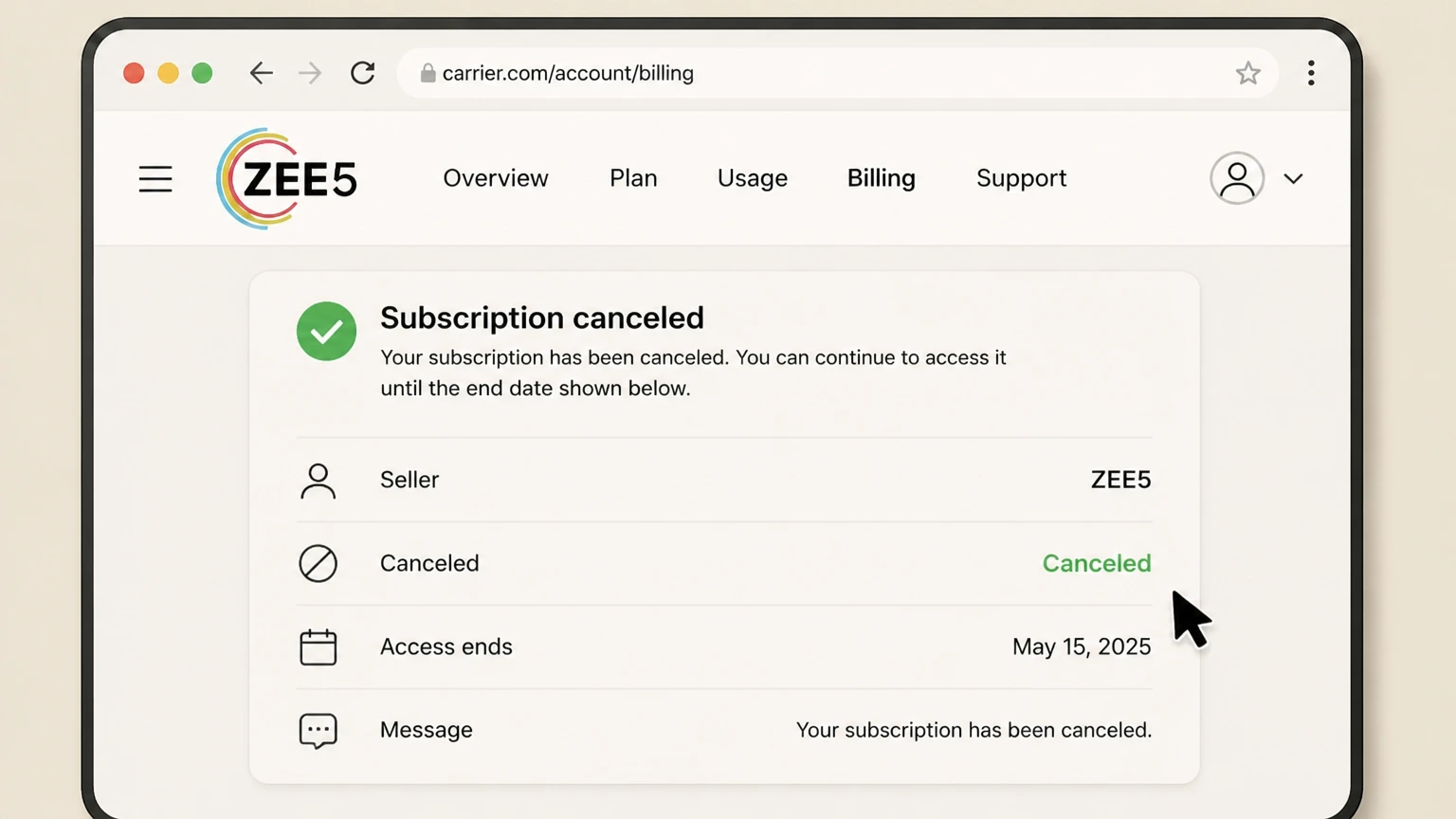 ZEE5 mobile-carrier cancellation: Keep proof
