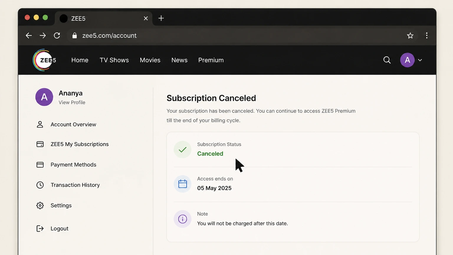 ZEE5 web cancellation: Save the expiry date