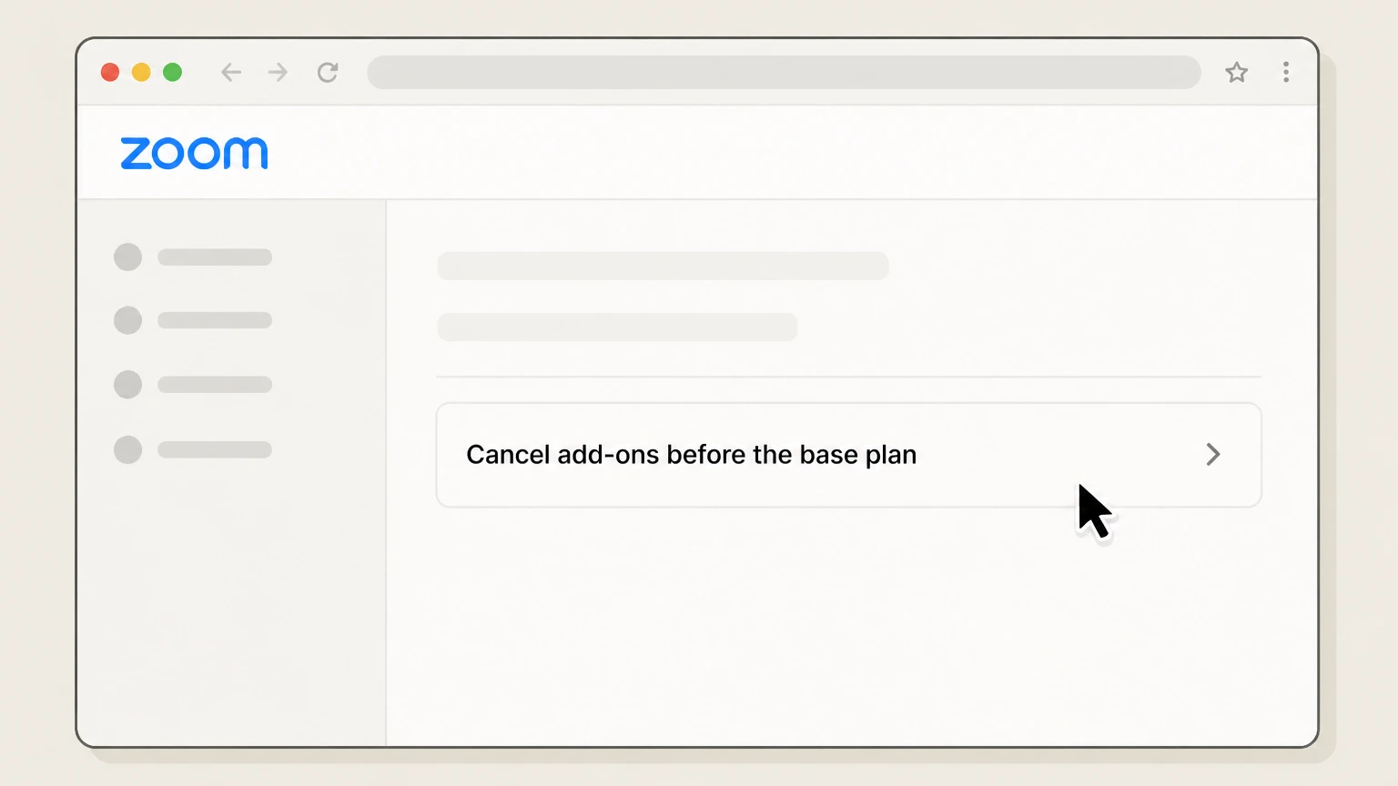 Zoom cancel on the provider website: Cancel add-ons before the base plan